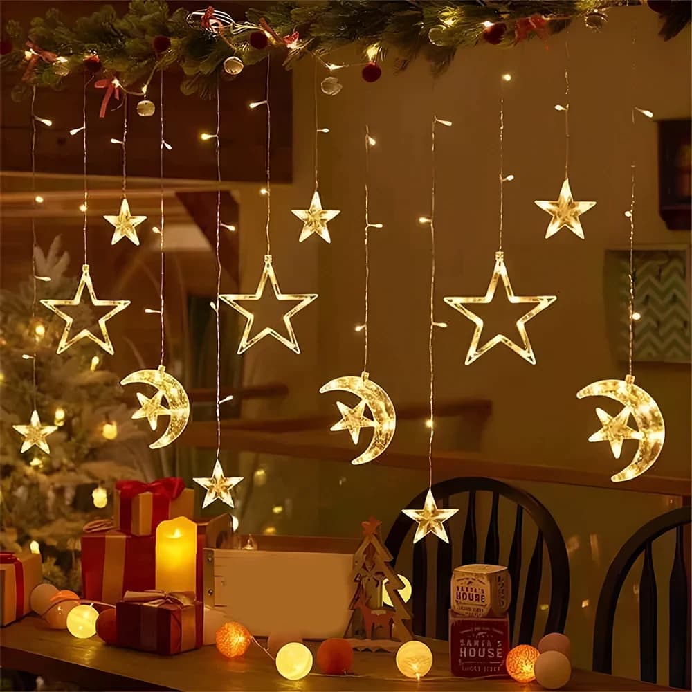 ستارة إضاءة LED شكل الهلال والنجوم – ديكور رمضان أنيق